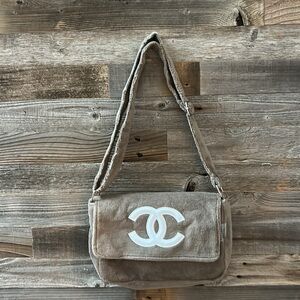 CHANEL Tan Shoulder Bag with White Logo